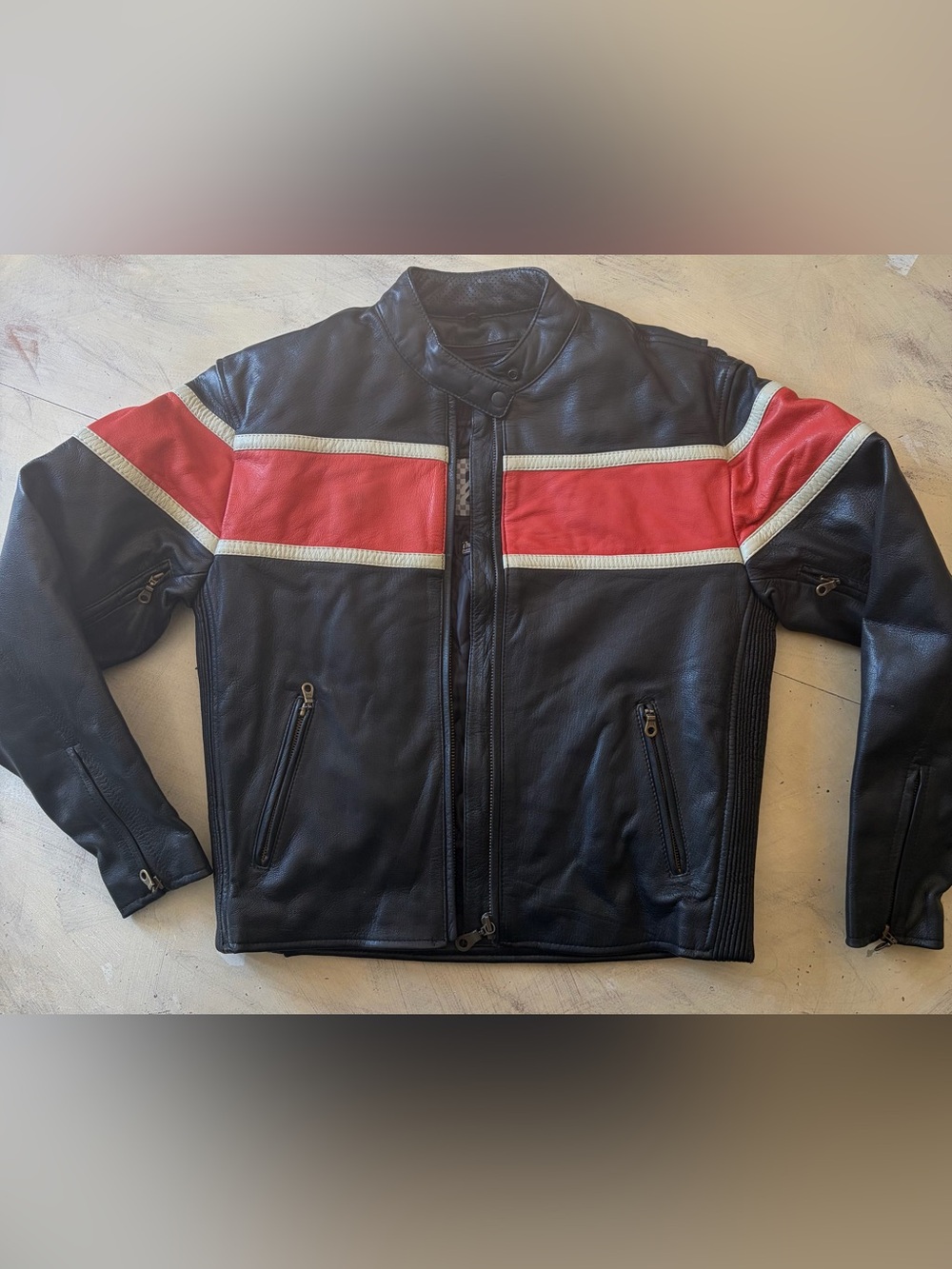 Vintage Retro Moto Mod genuine leather motorcycle jacket Black Orange , Harley